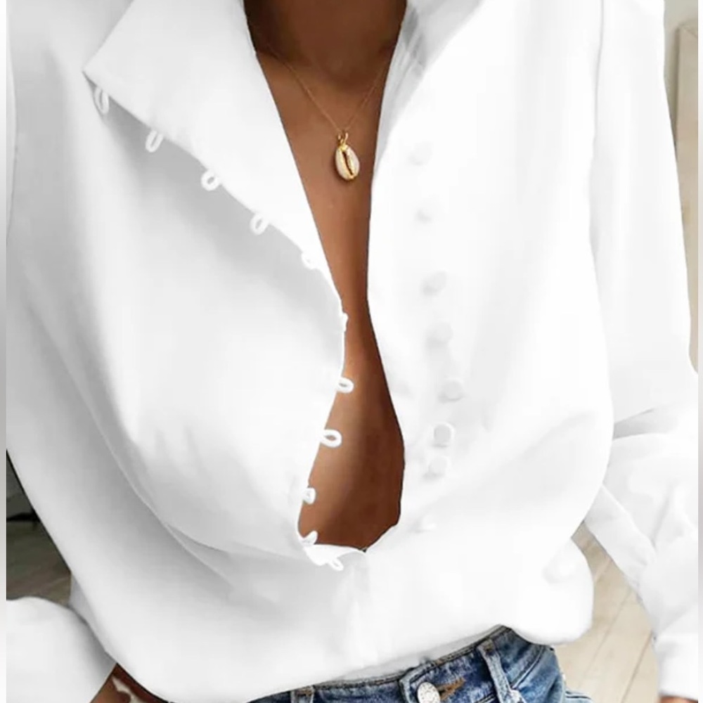 Long Sleeves Loose Solid Color Split-Joint High-N… - image 2